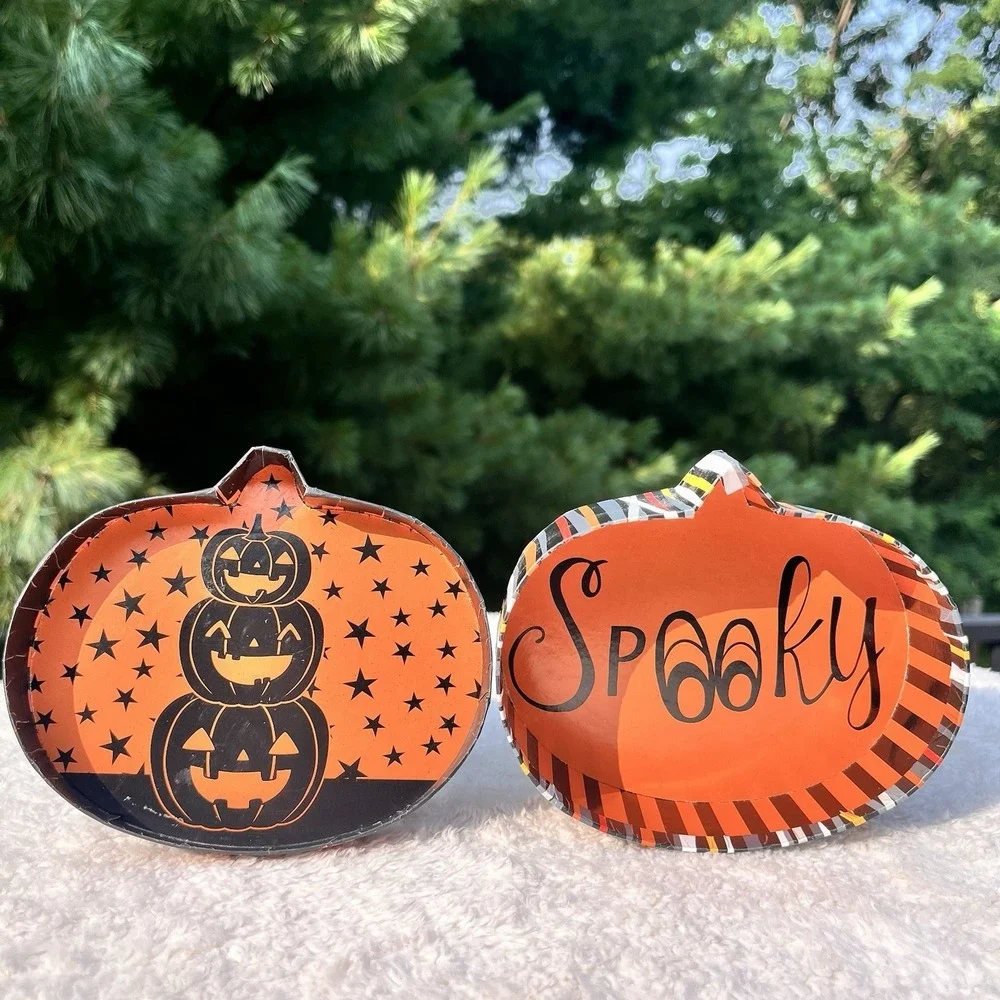 Vintage Greenbrier Halloween Pumpkin Jack O Lantern Glitter Gift Boxes Set of 2